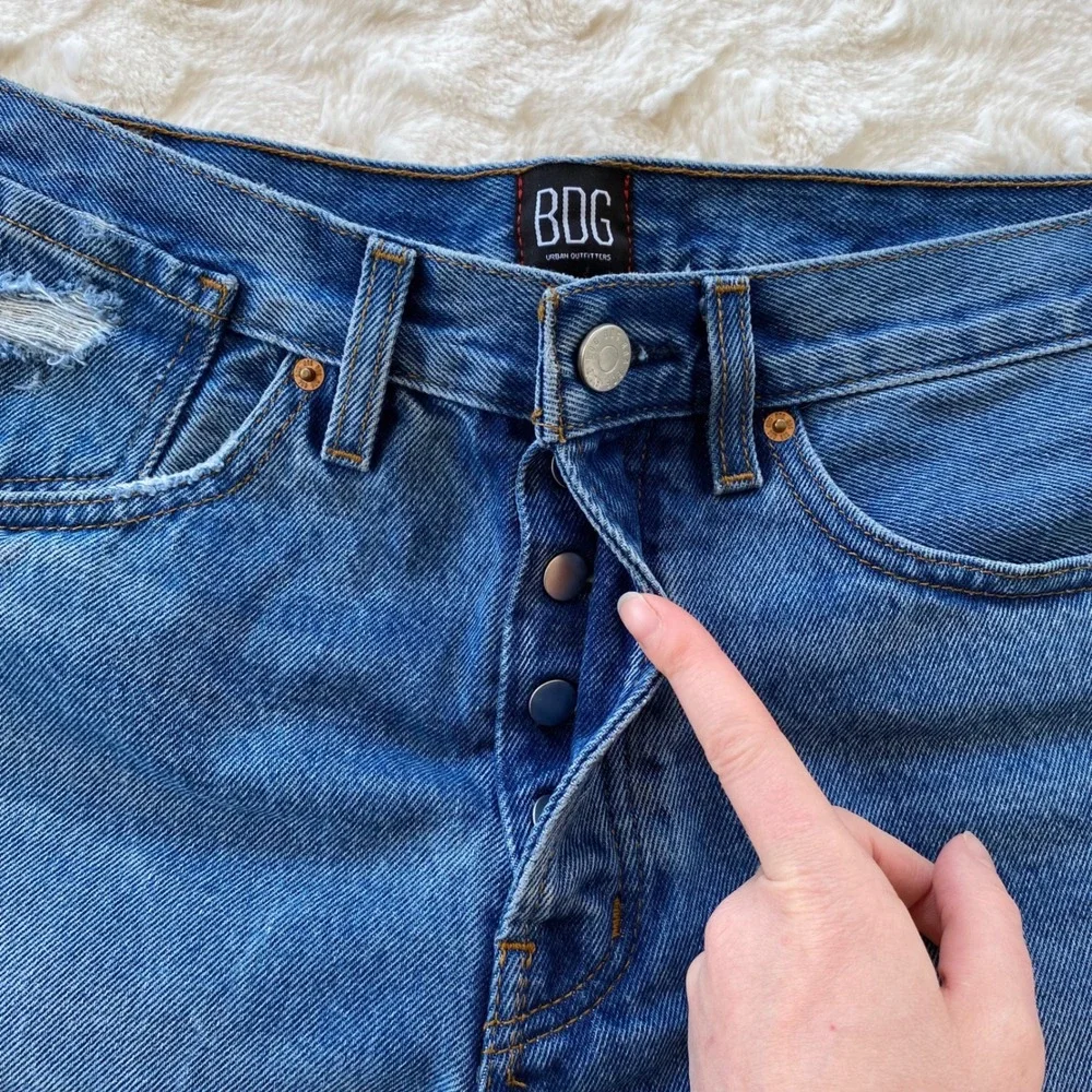 BDG Denim‎ Shorts Women 28 Blue High Rise Button Fly Distressed Cuffed Festival